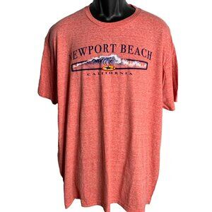 Newport Beach California Crewneck T Shirt XXL Red Marled Short Sleeves Graphic